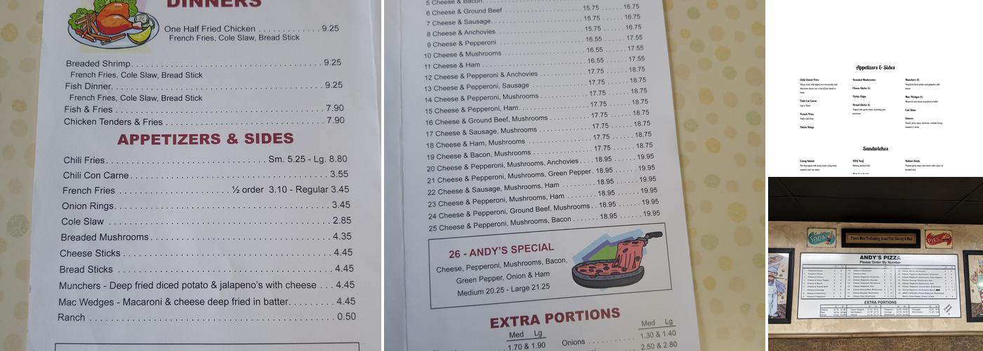 Andy's Pizza Menu