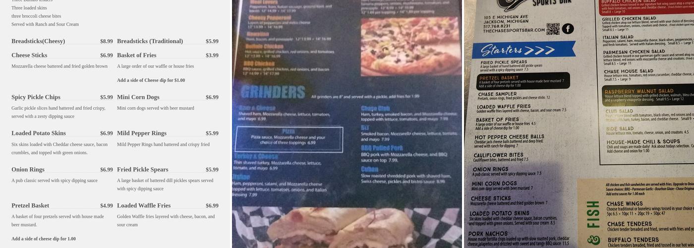 The Chase Sports Bar Menu