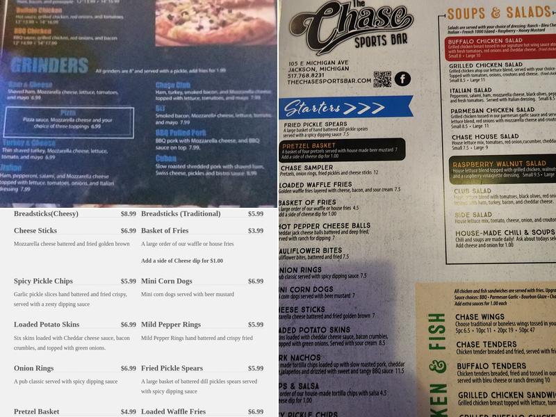 The Chase Sports Bar Menu