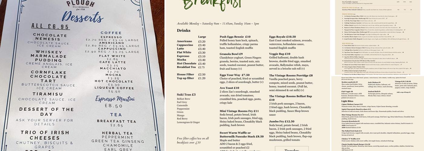 The Plough Inn Menu