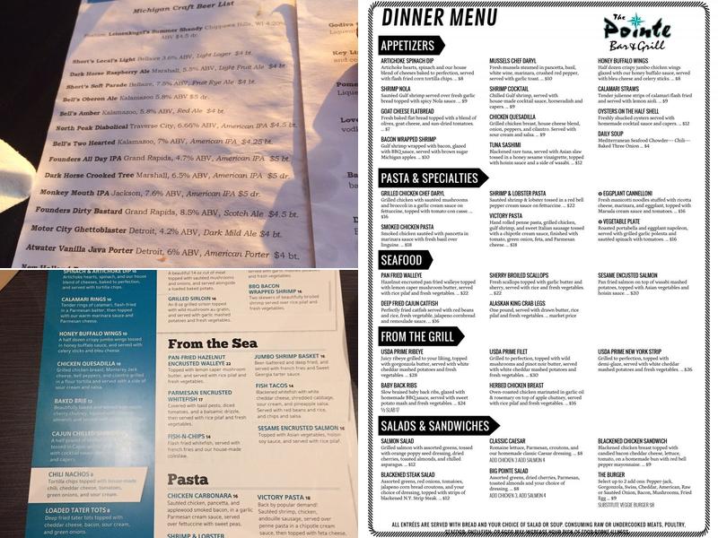 The Pointe Bar & Grill Menu