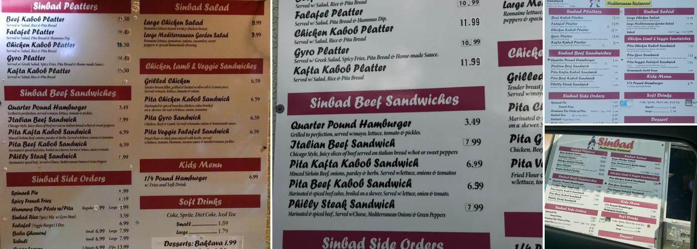 Sinbad's Fast Food Menu