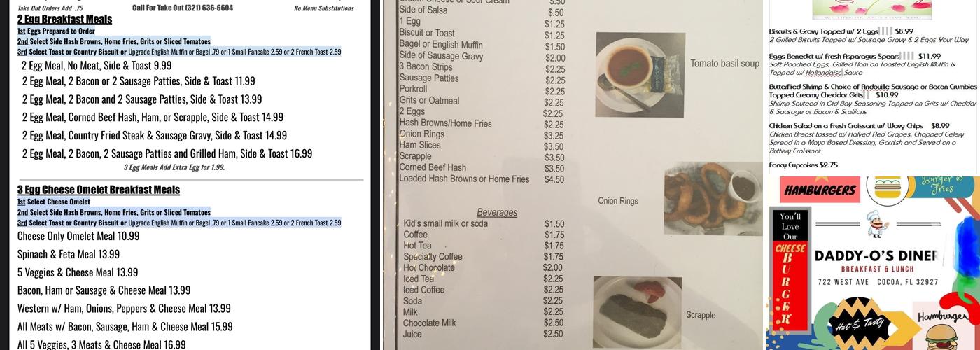 Daddy O's Diner Menu