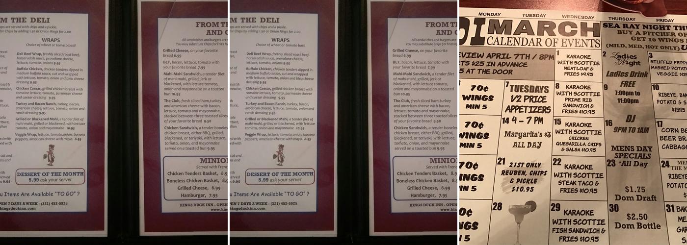 King's Duck Inn Menu