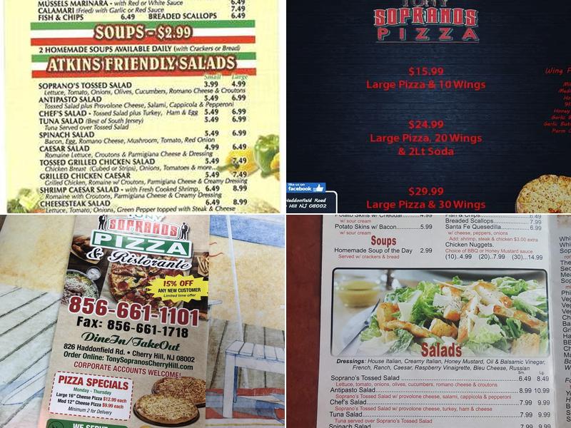 Tony Soprano's Pizza Menu