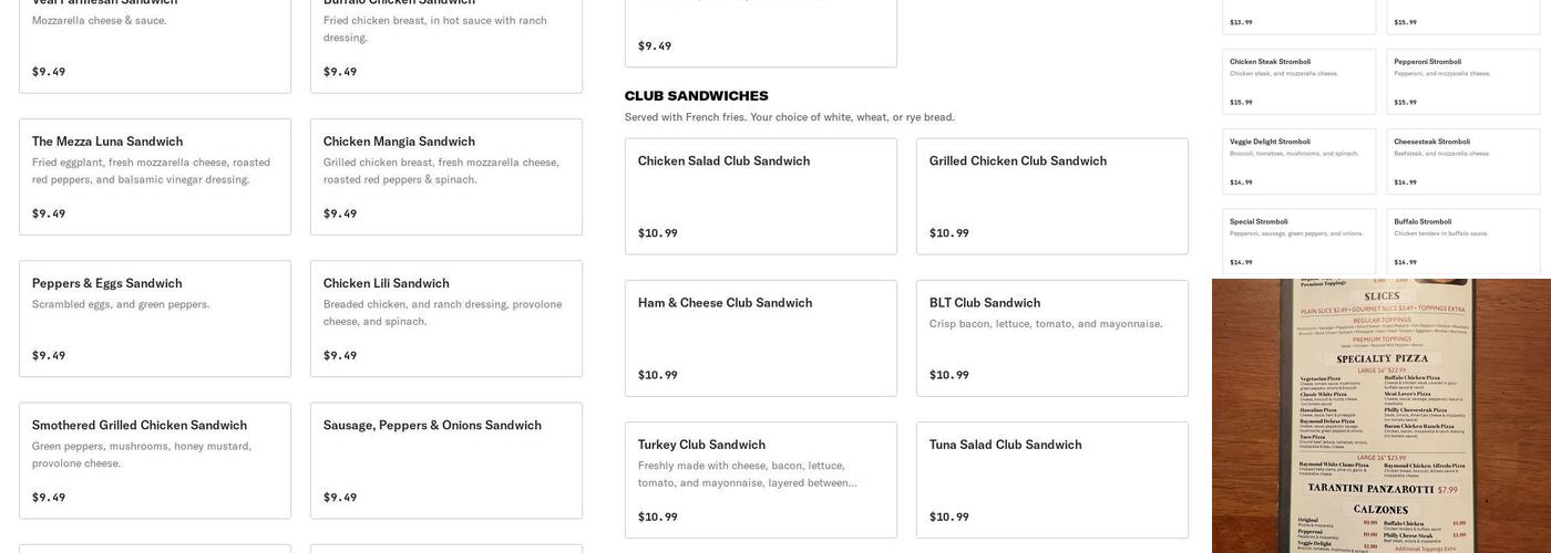 Raymond's Pizza Menu