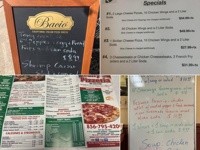 Tony's Pizza Menu