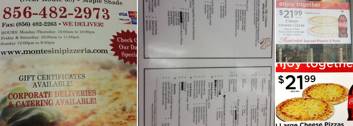 Montesini Gourmet Pizzeria & Pasta Menu