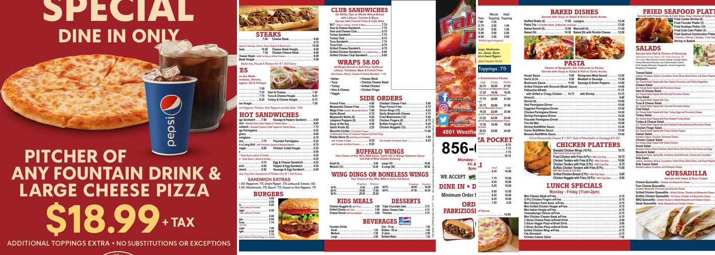 Fabrizio's Pizza Menu