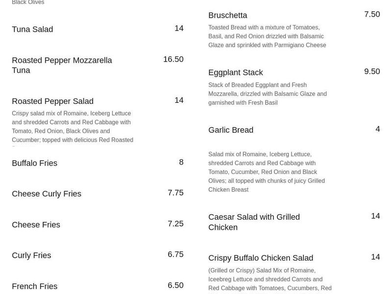 Ralph’s Pizza Menu