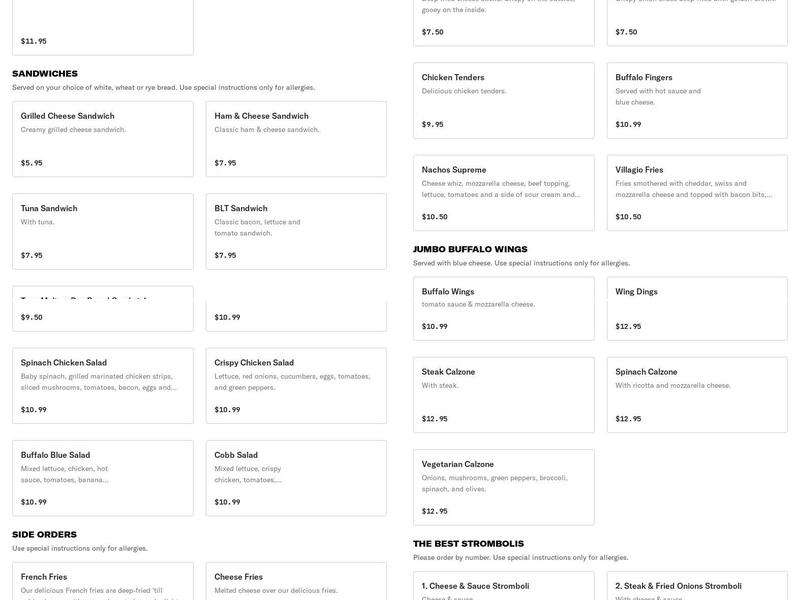 Original George's Burgers Menu