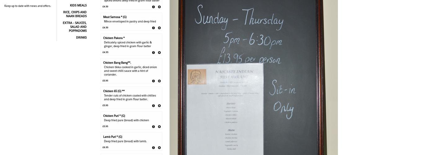 Namaste Indian Restaurant Menu