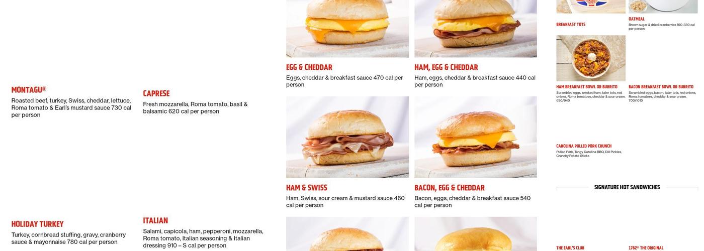 Earl of Sandwich Menu