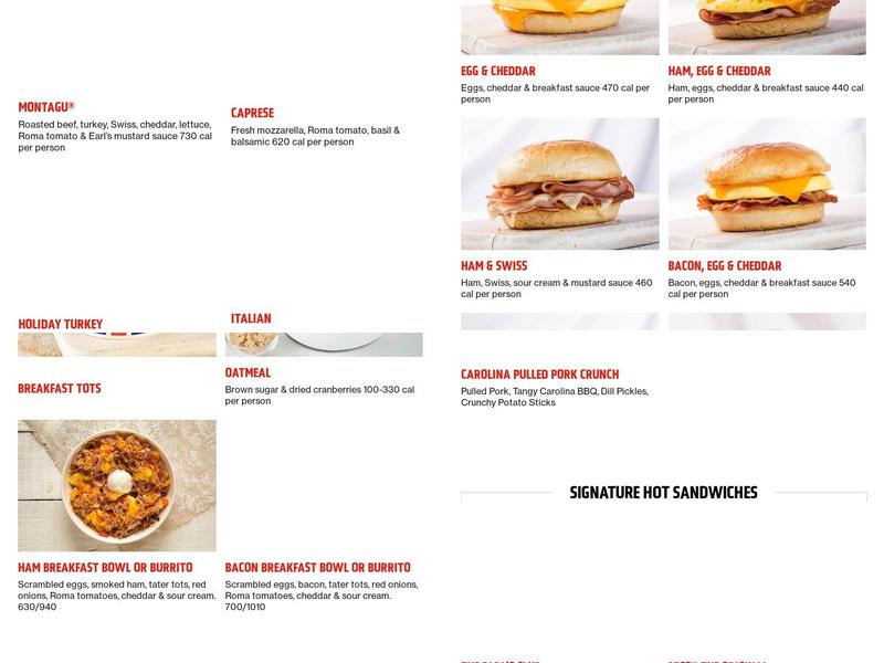 Earl of Sandwich Menu