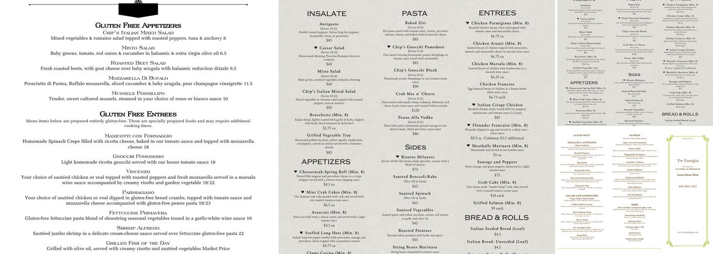 Tre Famiglia Ristorante BYOB Menu