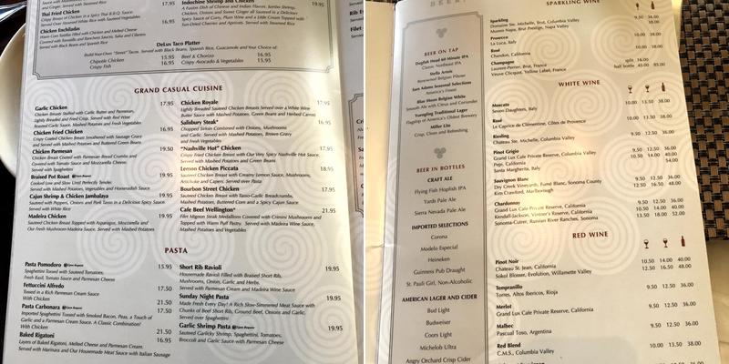 Grand Lux Cafe Menu