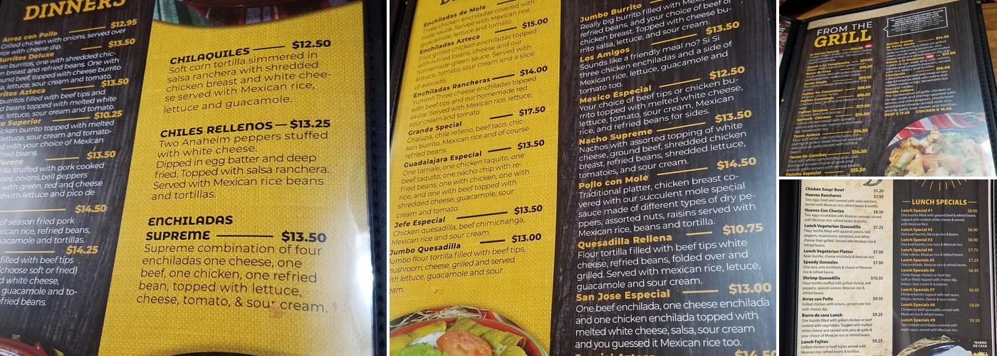 Cocina Azteca Menu