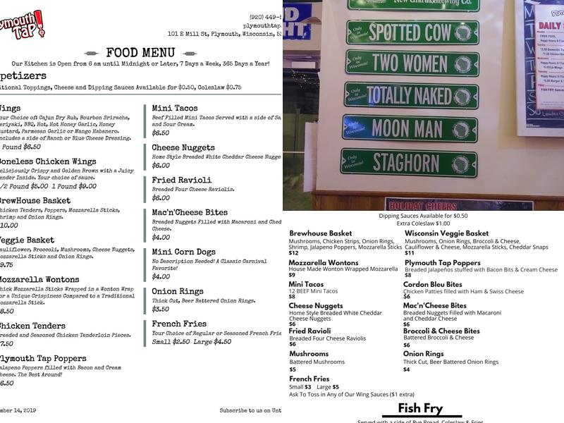 Plymouth Tap Menu