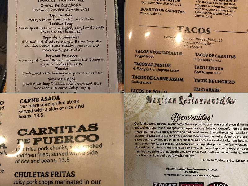 La Esperanza Menu
