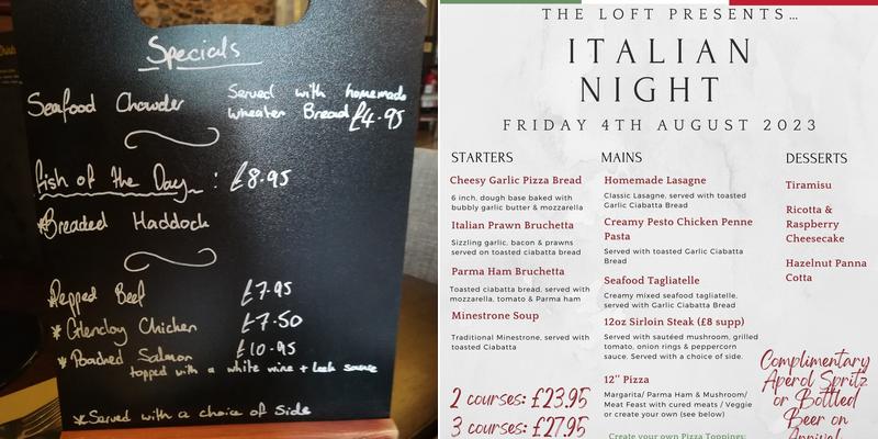 The Glencloy Inn Menu