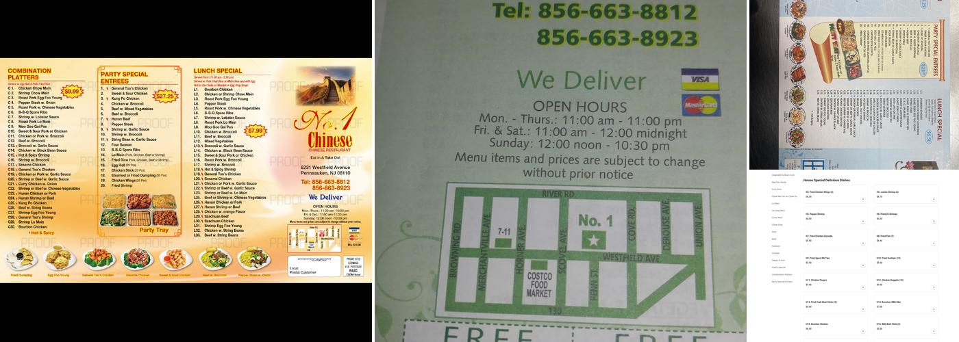 Number 1 Chinese Restaurant Menu