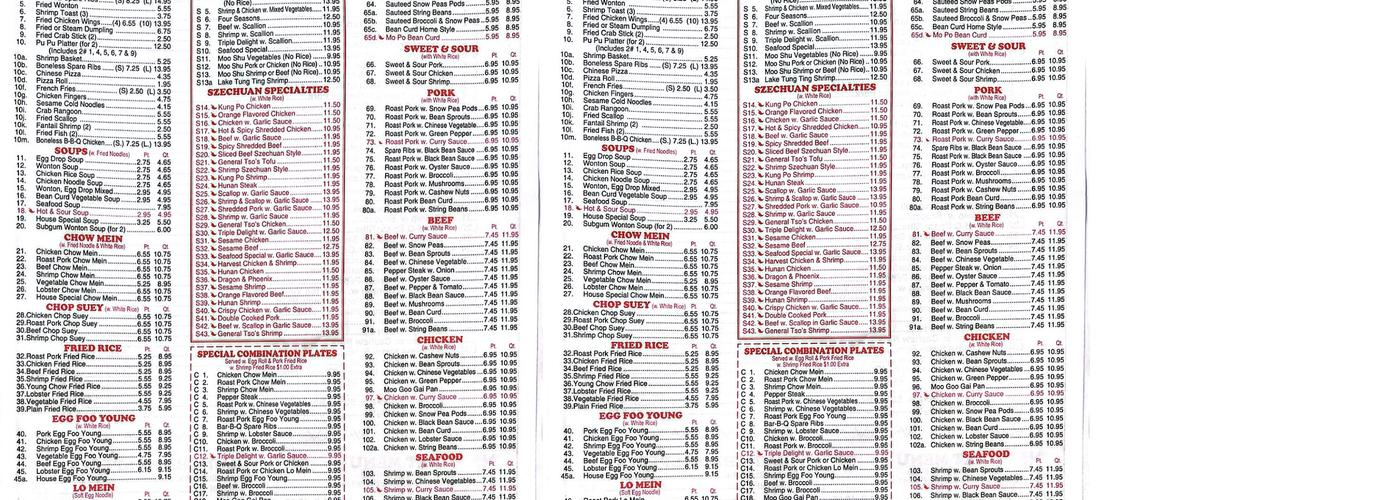 Number 1 Chinese Kitchen Menu