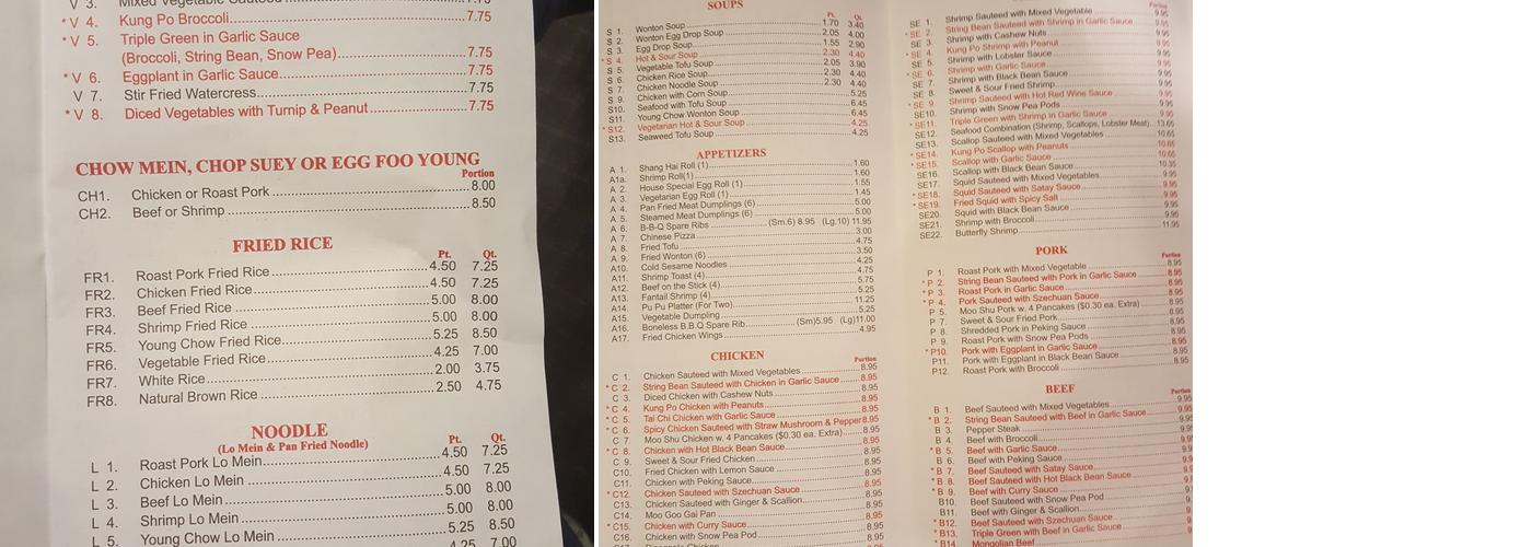 Tao Yuan Bistro Menu