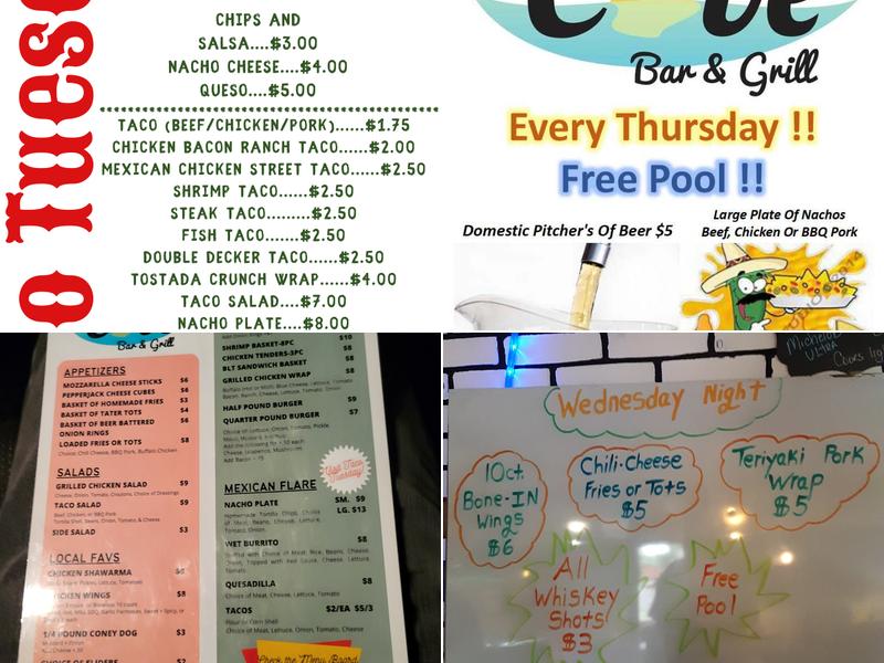 The Cove Bar & Grill Menu