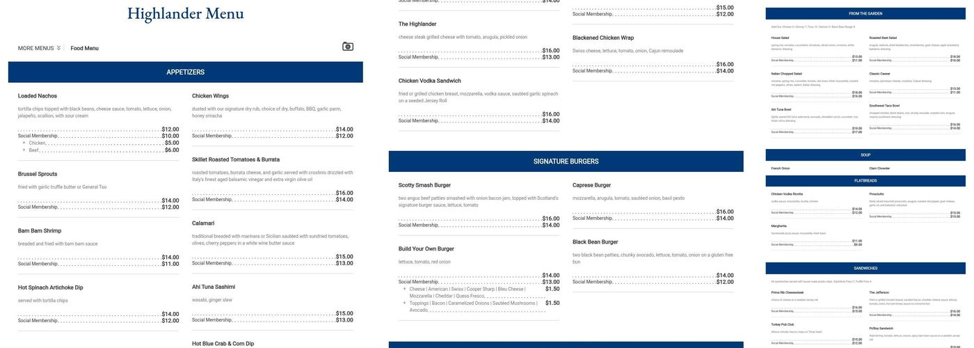 Highlander Pub and Grill Menu