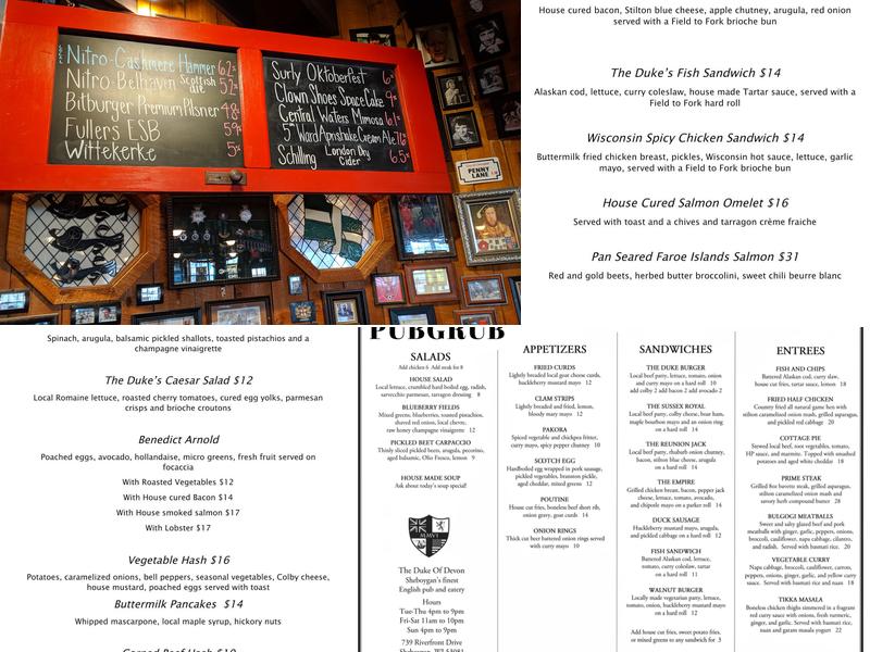The Duke of Devon Menu