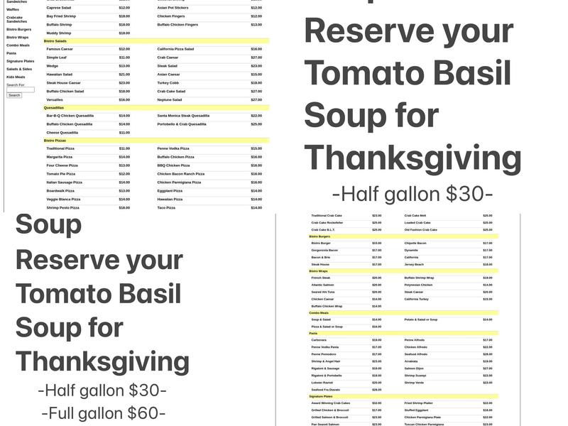 Bistro at Cherry Hill Menu