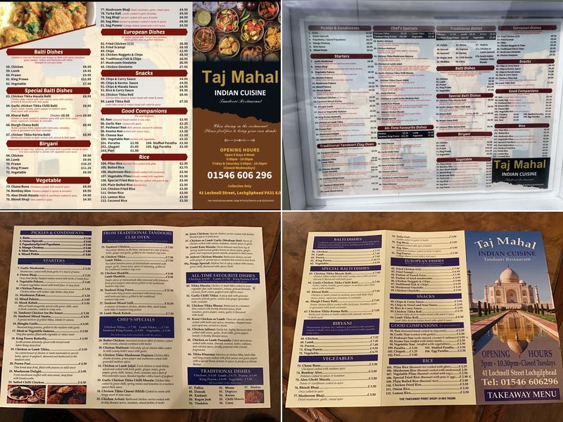 Taj Mahal Menu