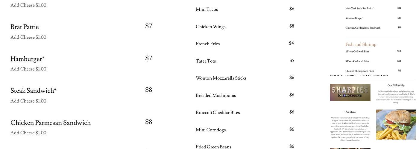 Sharpie's On Broadway Menu