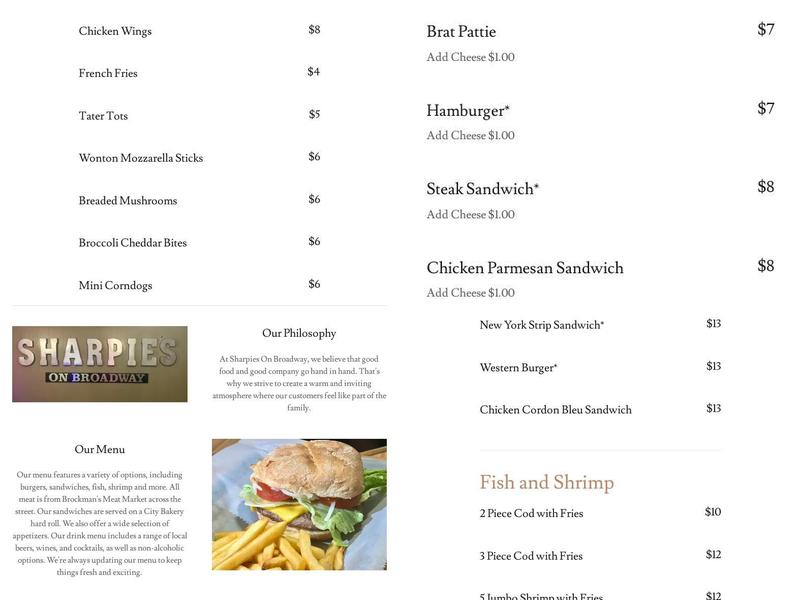 Sharpie's On Broadway Menu