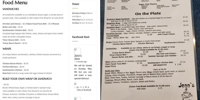 Jenn's Java Menu