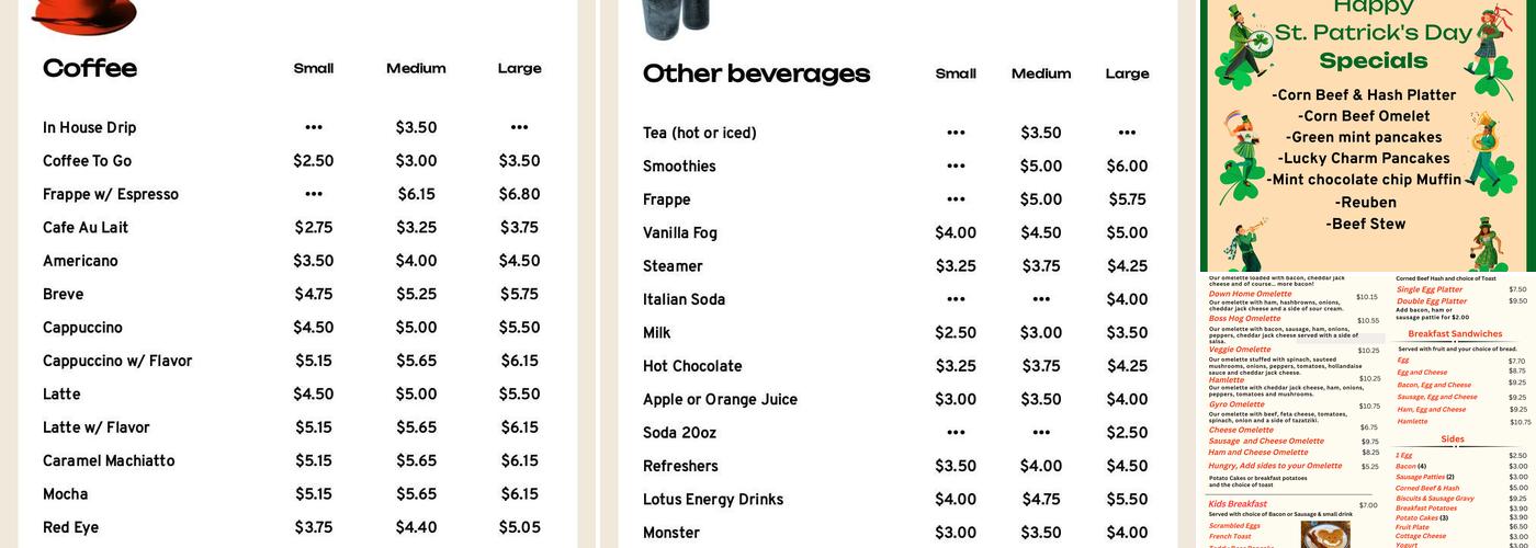 Manitowoc Coffee Menu