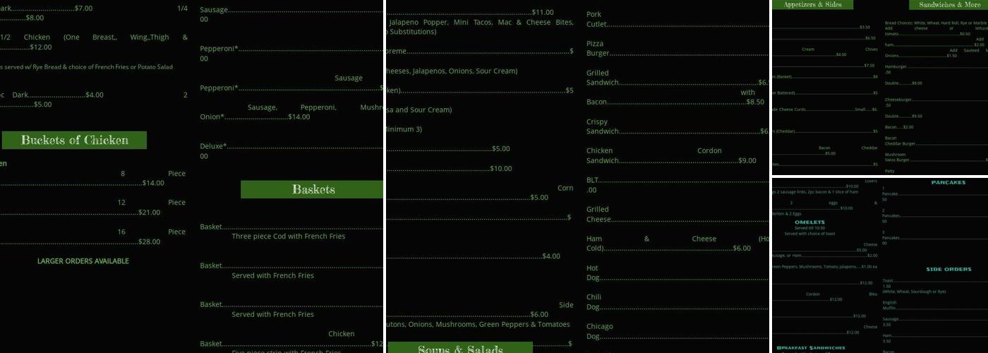 Shooter Malone's Menu