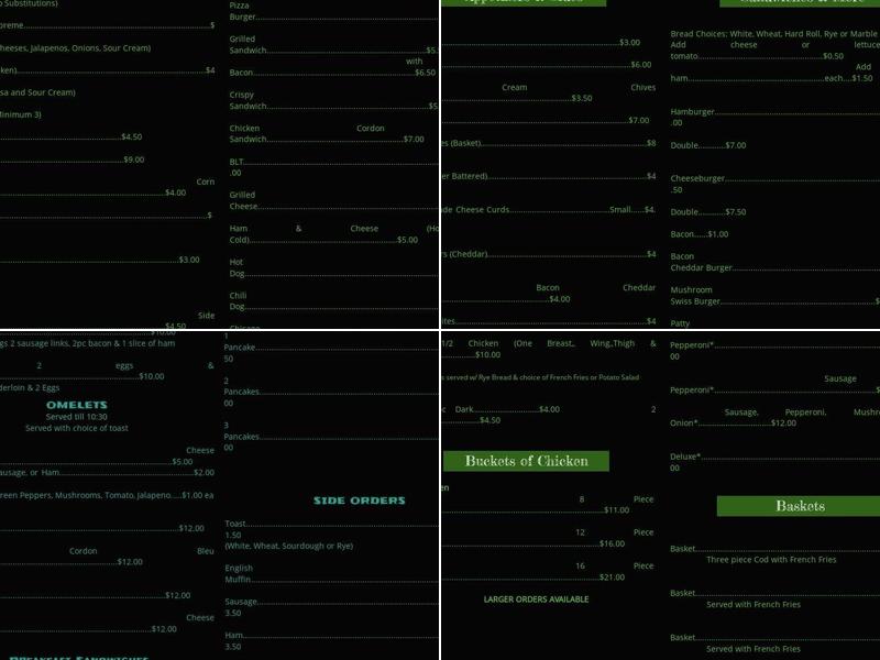 Shooter Malone's Menu