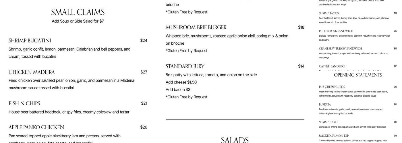 Courthouse Pub Menu
