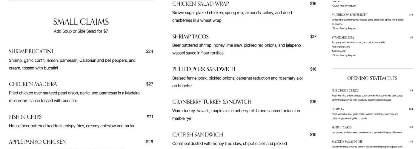 Courthouse Pub Menu