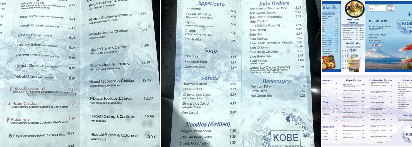 Kobe Japanese Express Menu