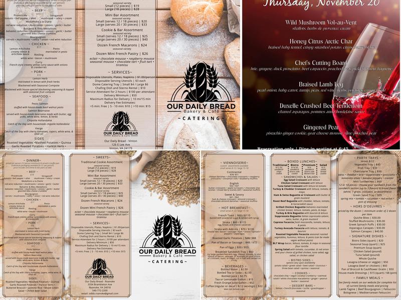 Our Daily Bread Bakery & Bistro Menu