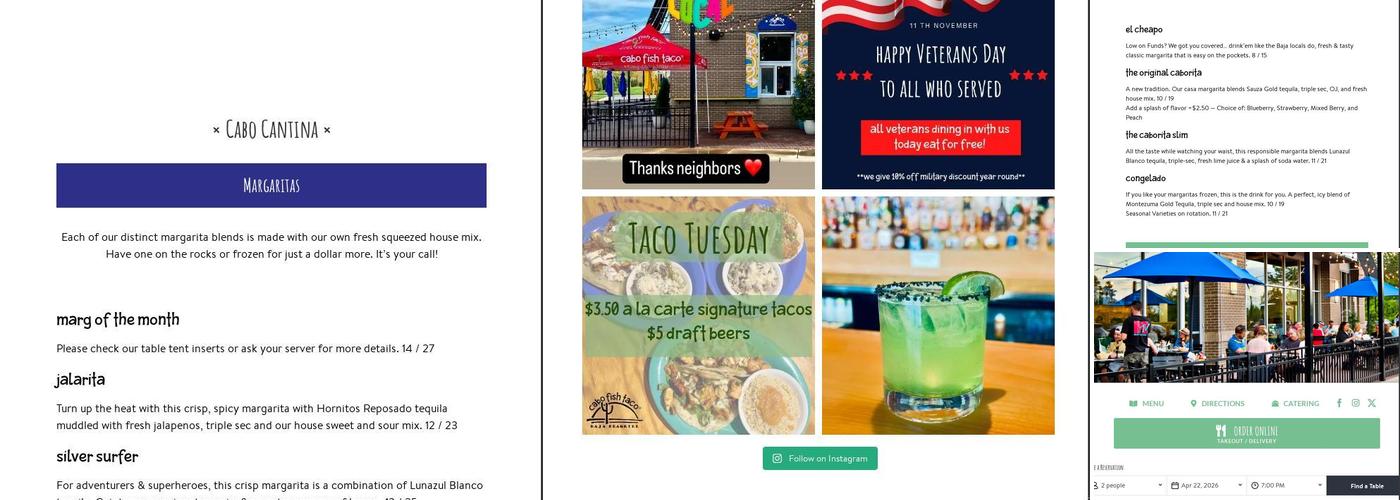 Cabo Fish Taco Menu