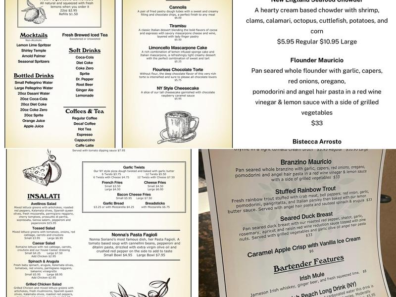 Avellinos Italian Restaurant & Pizzeria Menu