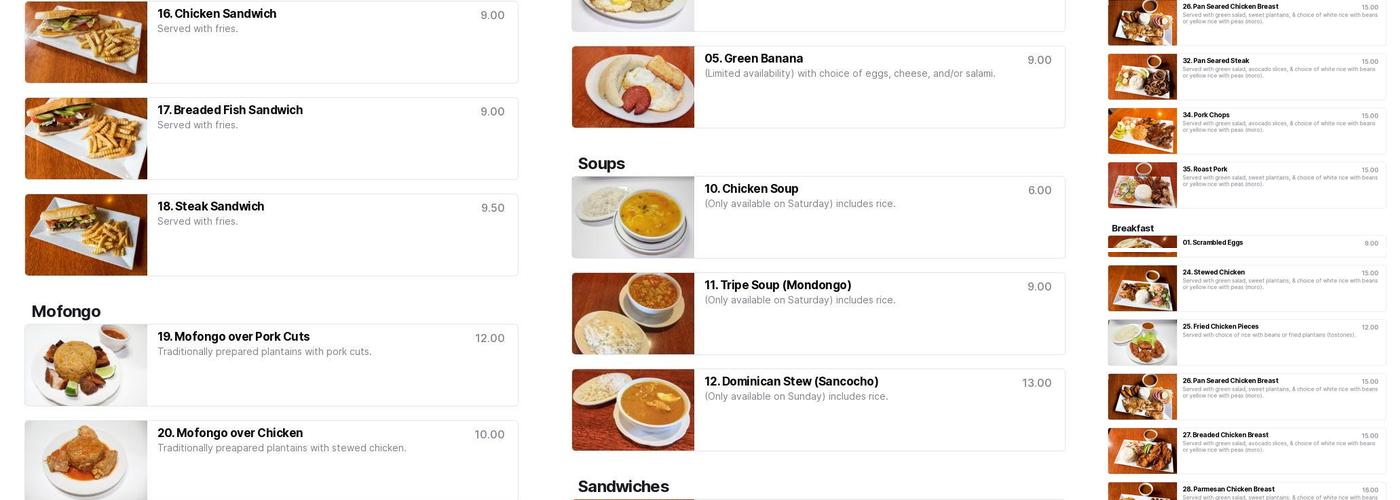 Castillo Restaurant Menu