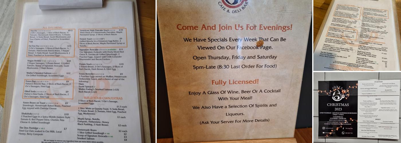 The Foxes Den Restaurant Menu