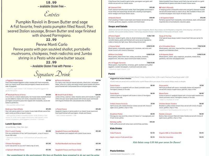 Rigoletto Italian Bakery and Cafe Menu