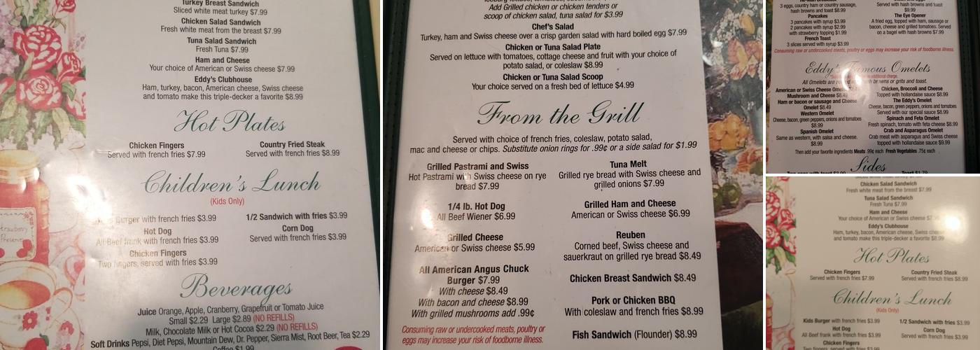 Eddy's Cafe Menu