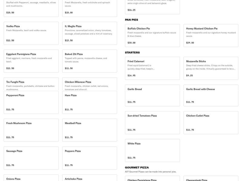 Salerno's Pizzeria Menu