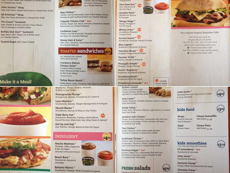 Tropical Smoothie Cafe Menu